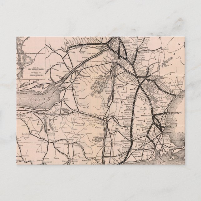 Vintage Boston and Montreal Railroad Map (1887) Postcard (Front)
