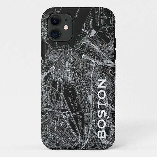 Vintage Boston black and white Map iPhone Case (Back)