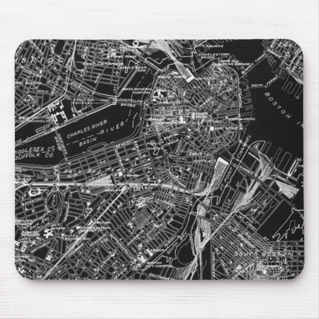 Vintage Boston Black and White Map Mouse Pad (Front)