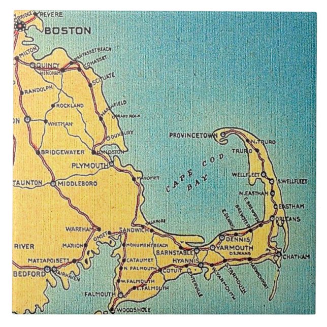 Vintage Boston Cape Cod Map Ceramic Tile (Front)