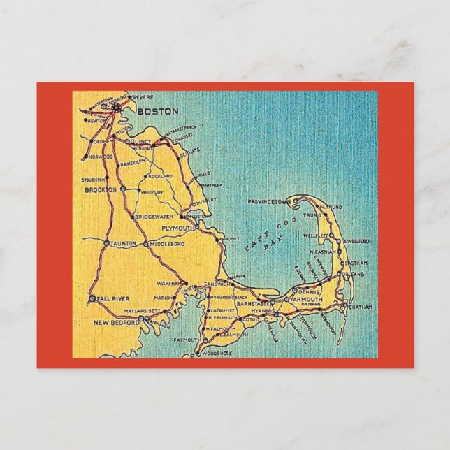 Vintage Boston Cape Cod Map Postcard (Front)