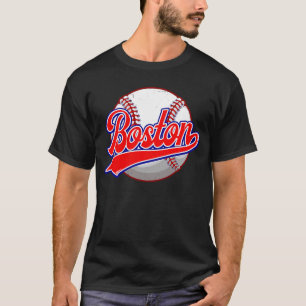 Vintage Boston Cityscape Baseball Player and Fans T-Shirt
