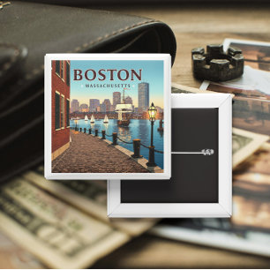 Vintage Boston Massachusetts 2 Inch Square Button