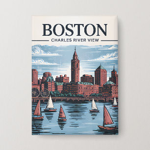 Vintage Boston Massachusetts Cityscape & Sailboats