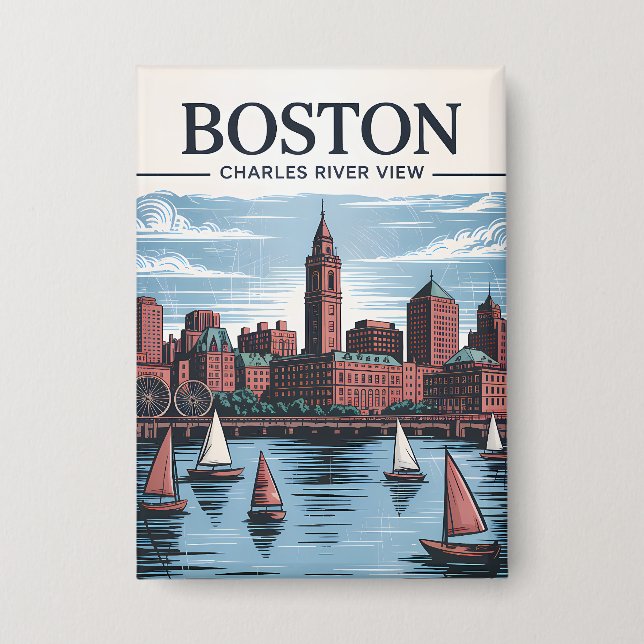 Vintage Boston Massachusetts Cityscape & Sailboats (Front)