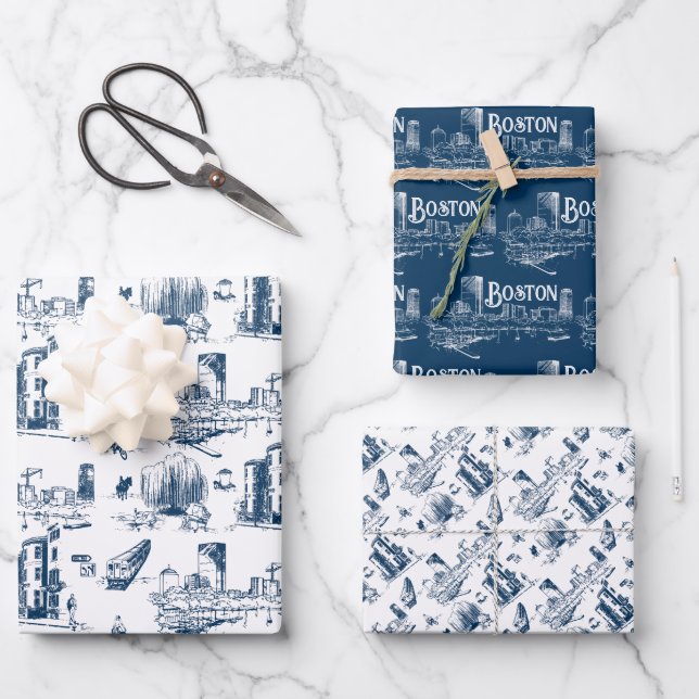 Vintage Boston Navy Gift Wrap Set (Front)