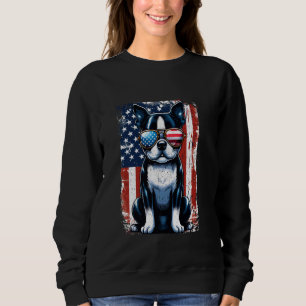 Vintage Boston Terrier Dog American US USA Flag Pe Sweatshirt
