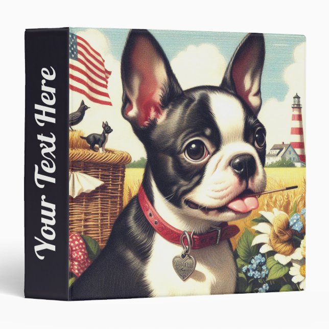 Vintage Boston Terrier Illustration Binder (Front/Spine)