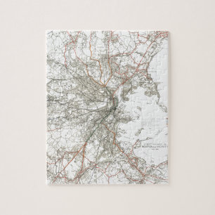 Vintage Boston Transit Line Map (1914) Jigsaw Puzzle