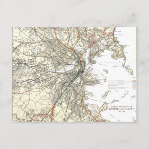 Vintage Boston Transit Line Map (1914) Postcard