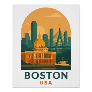 Vintage Boston USA Travel Poster – Retro City Art