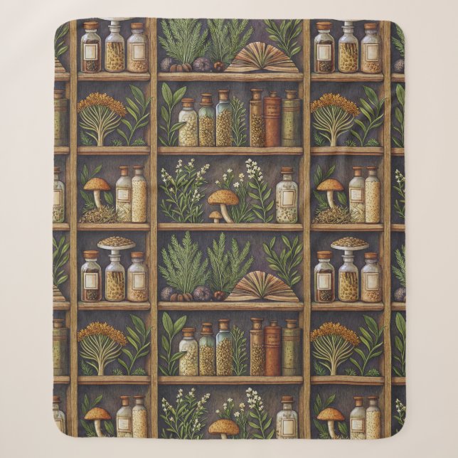 Vintage Botanical Apothecary Pattern Sherpa Blanket (Front)