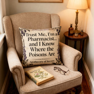 Vintage Botanical Apothecary Pharmacist Quote Throw Pillow