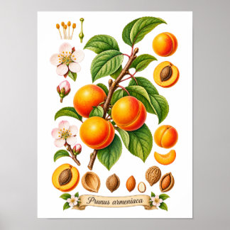 Vintage Botanical Apricot Illustration Poster