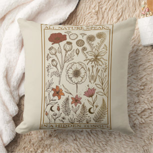 Vintage Botanical Archive Dark Academia Throw Pill Pillow