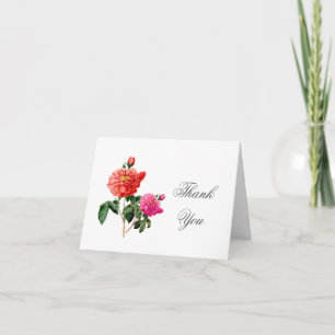vintage botanical art pink rose flowers thank you card