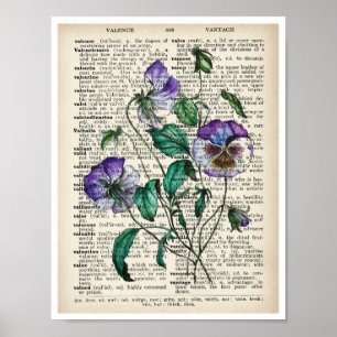 Vintage Botanical Art Print Violet Old Page Poster