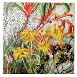 Vintage botanical art, West Australian flowers Tile