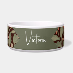 Vintage Botanical Arts and Crafts Ceramic Dog Bowl