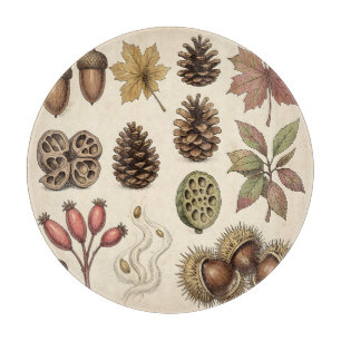 Vintage Botanical Autumn Acorns Pinecones Leaves  Cutting Board