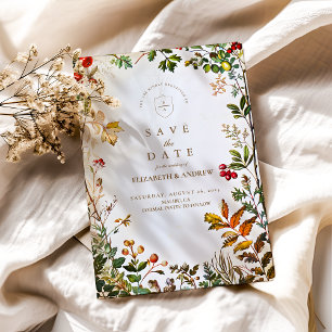 Vintage Botanical Autumn Wedding Save The Date