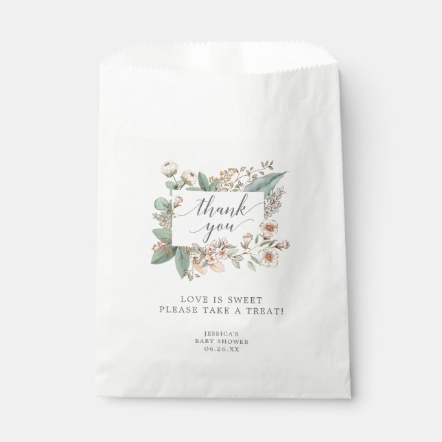 Vintage Botanical Baby Shower Favour Bag (Front)
