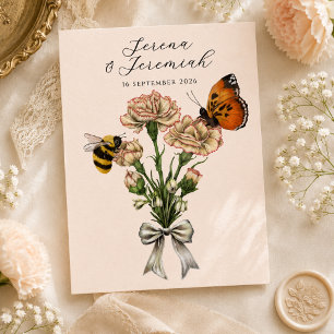 Vintage Botanical Bee & Butterfly Save the Date  Postcard