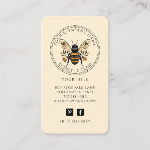 Vintage Botanical Bee Logo Template Business Card