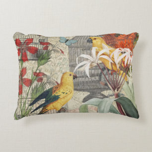 Vintage Botanical Bird Nature Antique Tropical Accent Pillow