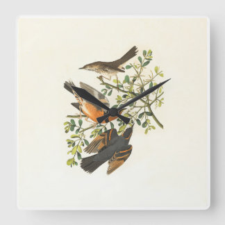 Vintage Botanical Birds Illustration Square Wall Clock