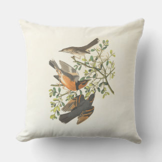 Vintage Botanical Birds Illustration Throw Pillow