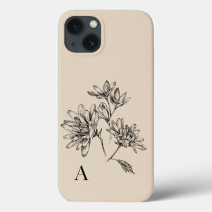 Vintage Botanical Black Tan Monogram iPhone 13 Case