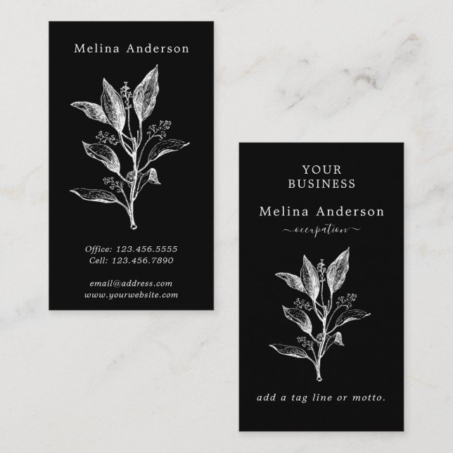 Vintage Botanical Black & White Business Card (Front/Back)