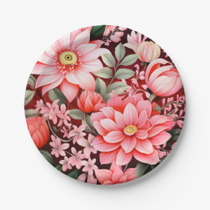 Vintage Botanical Blooming Flower Garden Paper Plate