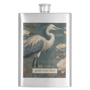 Vintage botanical blue crane customizable hip flask