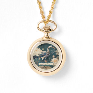 Vintage botanical blue crane customizable  watch