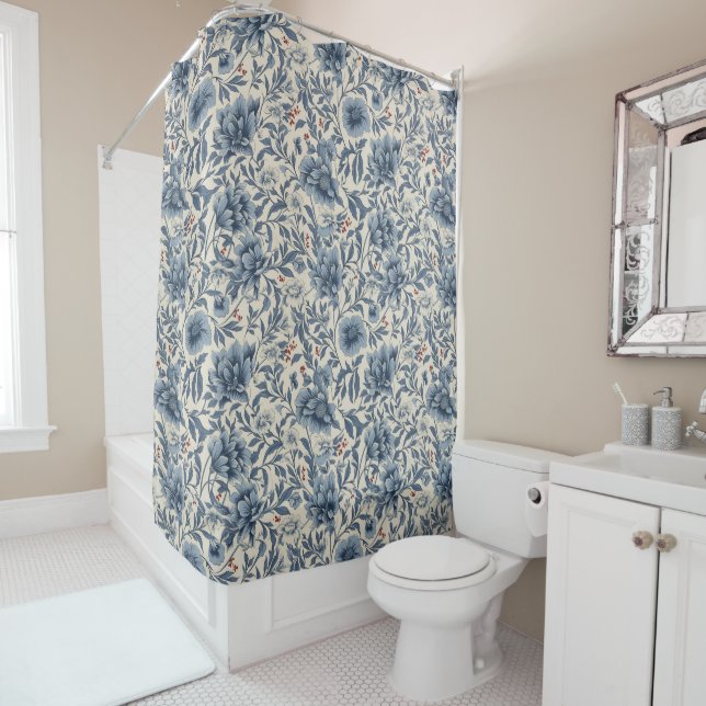 Vintage Botanical Blue-Red-White Art Design (In Situ)