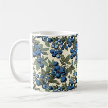 Vintage Botanical Blueberries Pattern Ceramic Mug