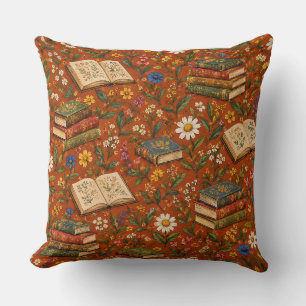 Vintage Botanical Book Lover Cottagecore Throw Pillow