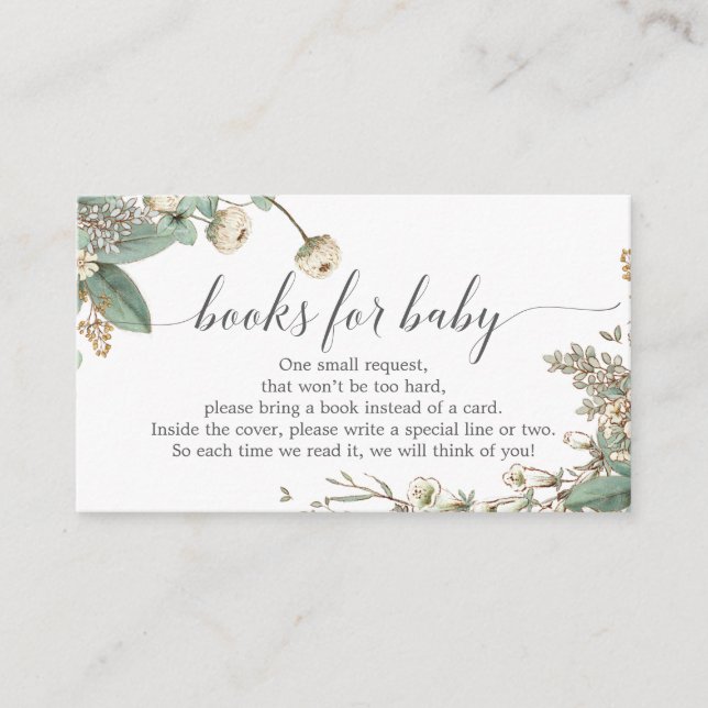 Vintage Botanical Book Request Baby Shower Enclosure Card (Front)