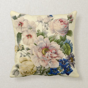Vintage Botanical Bouquet of Mixed Flowers Throw Pillow