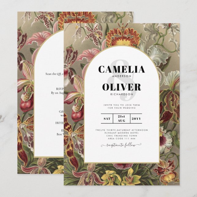 Vintage Botanical Burgundy Floral Wedding Invite (Front/Back)