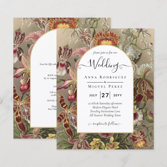 Vintage Botanical Burgundy Floral Wedding Invite (Front/Back)