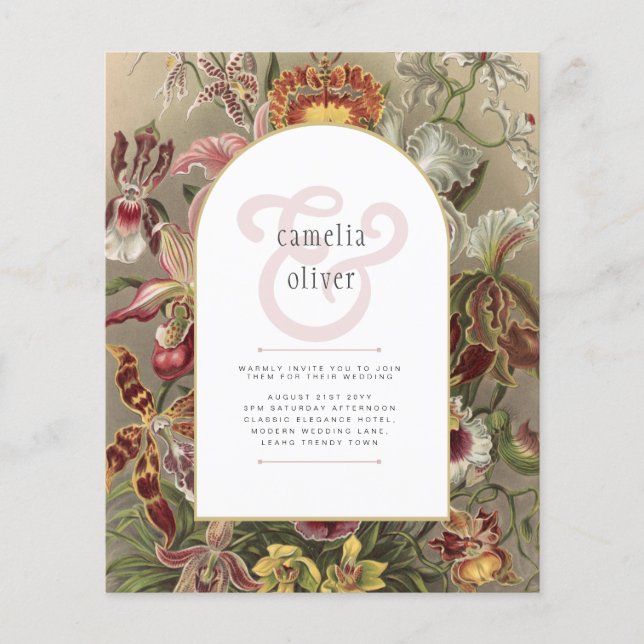 Vintage Botanical Burgundy Floral Wedding Invite Flyer (Front)