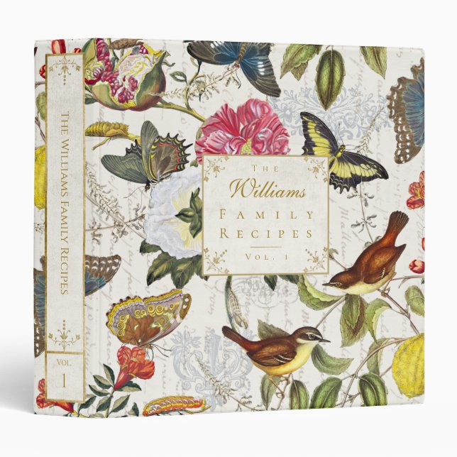 Vintage Botanical Butterflies and Birds Binder (Front/Spine)