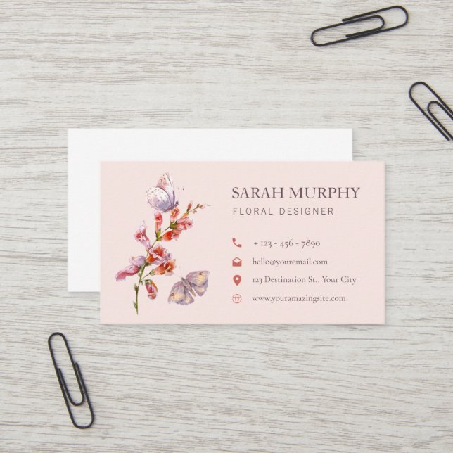 Vintage Botanical Butterfly Business Card (Front/Back In Situ)
