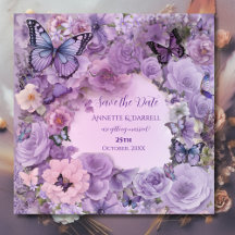 Vintage Botanical Butterfly Lavender Wedding