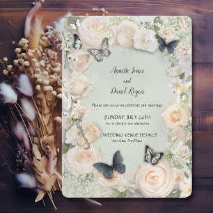 Vintage Botanical Butterfly Sage Wedding Invitation