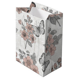 Vintage Botanical Butterfly Toile Pattern (1) Medium Gift Bag