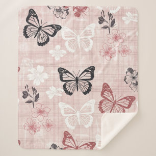 Vintage Botanical Butterfly Toile Pattern (1) Sherpa Blanket